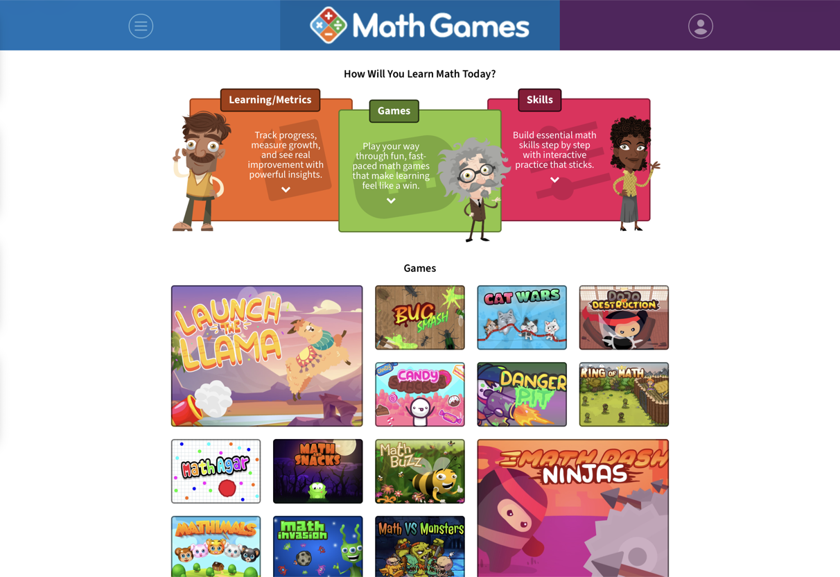 The Math Games site without ads